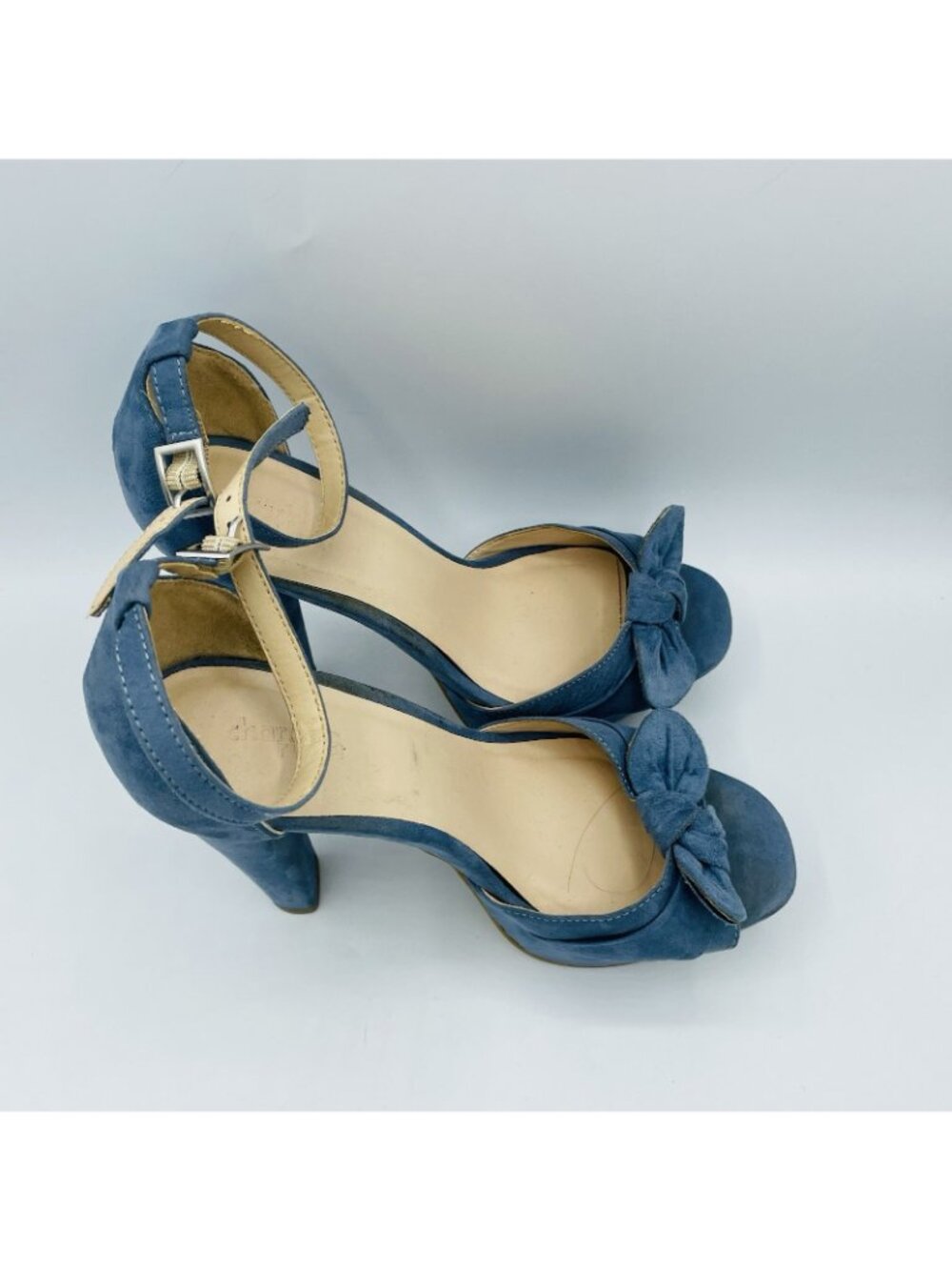 Charlotte Russe Womens High Heels Size 8 Blue Ankle Strap Bow Sandals Shoes - Picture 3 of 11